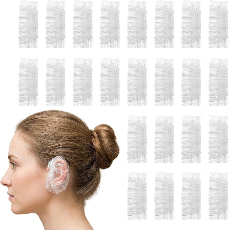 Macuezu 200 Pcs Disposable Ear Shower Caps, Ear Covers for Hair Dye, Waterproof Ears Protectors for Shower, Clear Elastic Ears Caps for Bathing, Salon - Image 1